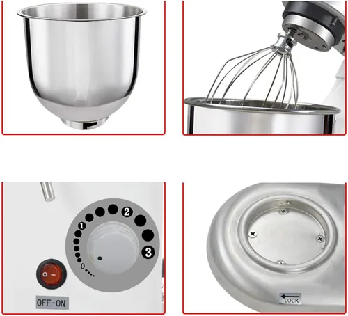 Miniatura 5 de CGOLDENWALL Mezclador de alimentos eléctrico comercial, mezclador de masa, mezclador de leche de huevo, 3 velocidades, ajustable, 10.5 cuartos