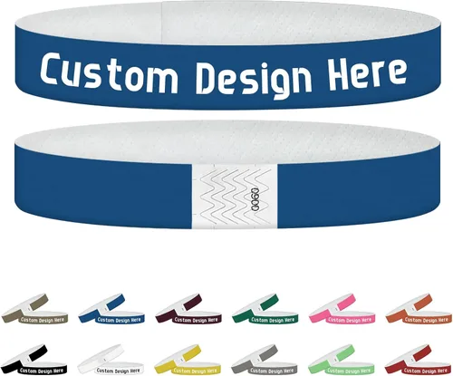 Miniatura 9 de Pulseras para eventos, pulseras personalizadas de 3/4 pulgadas, pulseras de papel personalizadas para fiestas, 100 unidades con texto, logotipo, Oro