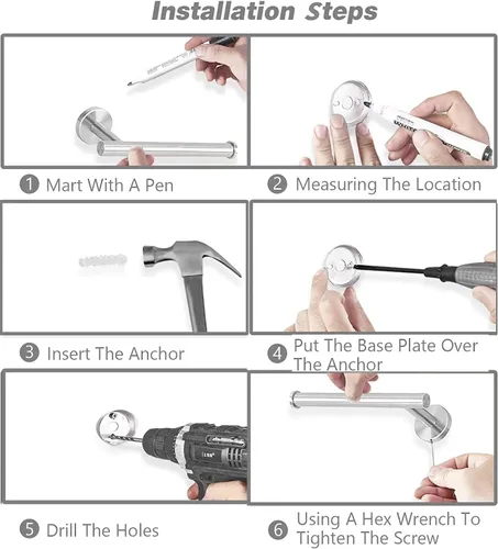 Miniatura 6 de Cilee Juego de 10 accesorios de baño de níquel cepillado, juego de accesorios de baño de níquel cepillado de 16 pulgadas, juego de accesorios