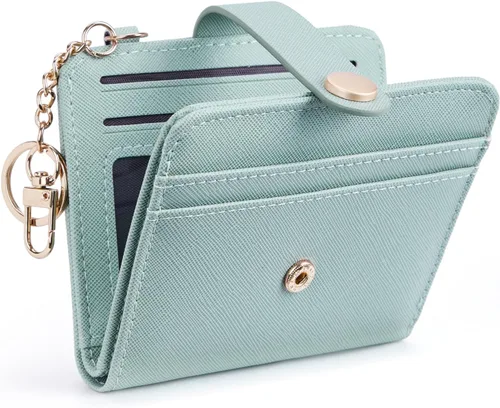 Miniatura 21 de POIUGOYA Billetera delgada para mujer, con bloqueo RFID, plegable, tarjetero con cremallera y bolsillo para monedas, ventana para identificación