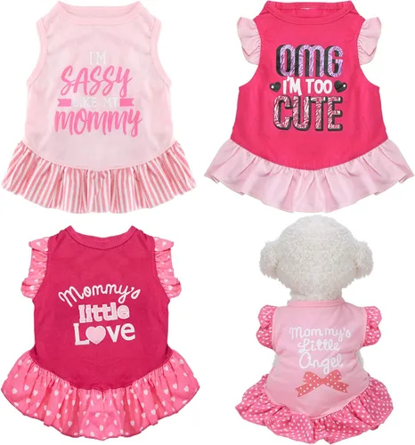 Weewooday Paquete de 4 vestidos para perro, ropa rosa para perro, falda para niña, vestido de princesa para cachorros, ropa de verano, falda camisa
