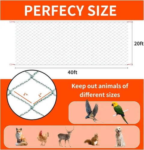 Miniatura 5 de Red para pájaros de 20 x 40 pies con red cuadrada de malla para pájaros de 1 pulgada para gallinero, aviario, valla de ciervos, red de pollo
