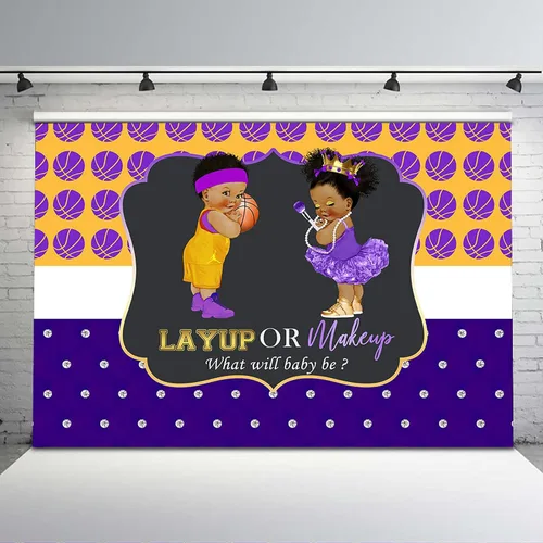 Avezano Telón de fondo morado para revelación de género para niños o niñas, baloncesto o niña, cartel de fondo para fiesta de revelación de género