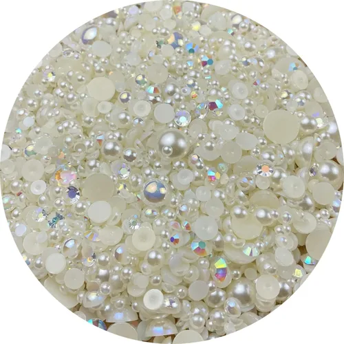 Mezcla de perlas planas y diamantes de imitación, 2.16 oz de diamantes de imitación de resina semiredondas para manualidades, 0.116 in - 0.394 in (3