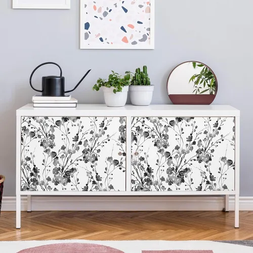 Miniatura 7 de VEELIKE Chinoiserie - Papel tapiz floral bohemio para despegar y pegar en blanco y negro, 17.7 x 118 pulgadas, decoración de pared autoadhesivo