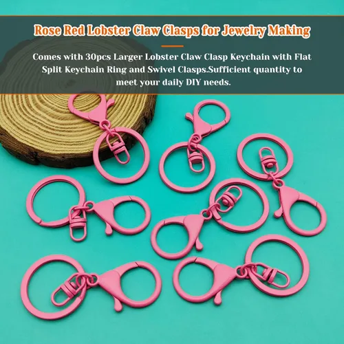 Miniatura 2 de 30 llaveros con cierre de langosta para la fabricación de joyas, clips de gatillo giratorios de metal con cierres giratorios, clips de gancho, Rosa