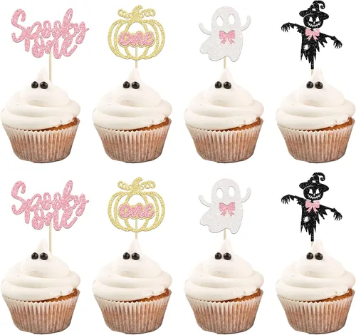 Miniatura 24 de Gyufise 24 adornos para cupcakes de Halloween con calabaza, fantasma, purpurina negra, decoraciones para cupcakes para niños, decoración de fiesta