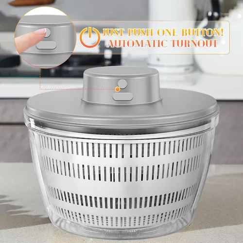 Miniatura 4 de Lavadora secadora de verduras, 4L de gran capacidad, colador de frutas y verduras, hilandero eléctrico USB para ensalada, limpiador y secadora