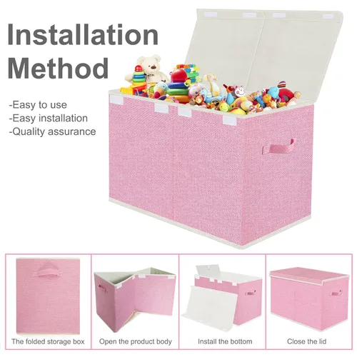 Miniatura 4 de Caja grande plegable de almacenamiento para juguetes con tapa y asas - Baúl organizador para niños para juguetes, ropa, mantas
