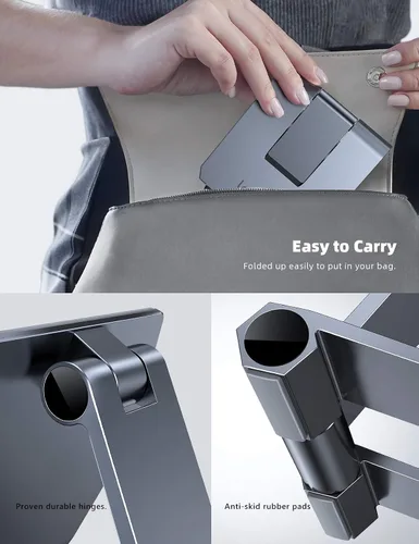 Miniatura 6 de Lamicall Escritorio ajustable de metal de aluminio para teléfono celular, soporte plegable de metal de aluminio resistente para teléfono de Gris