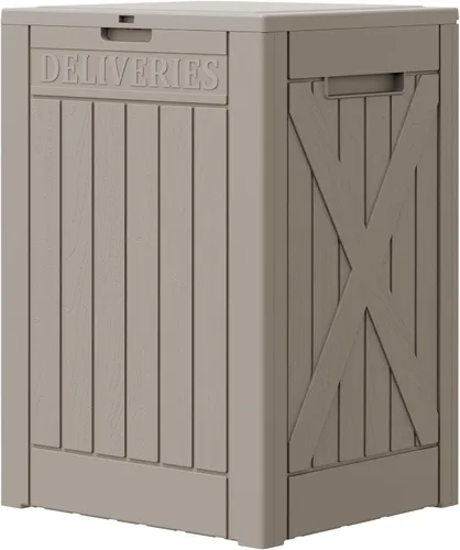 Miniatura 24 de Greesum Caja de resina de 31 galones para todo tipo de clima, cajas de almacenamiento al aire libre para juegos de muebles de patio, juguetes al