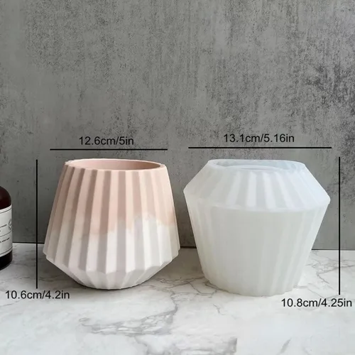 Miniatura 2 de Molde de silicona con diseño de rayas verticales de boca ancha para suculentas, jarrón de cactus para hormigón, resina epoxi, soporte