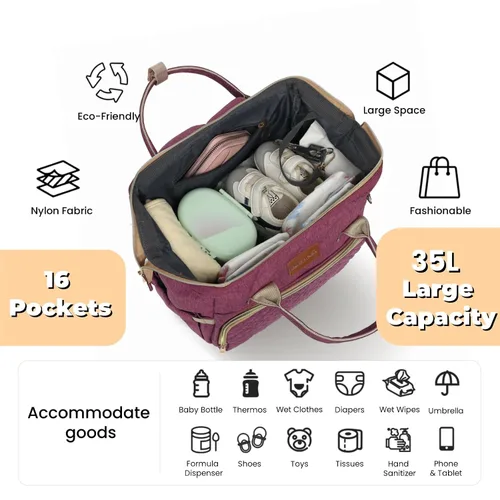 Miniatura 2 de ROSEGIN Mochila para pañales con cambiador, funda para chupete, bolsa de bebé para niños y niñas pequeños, grande, elegante, impermeable, bolsa