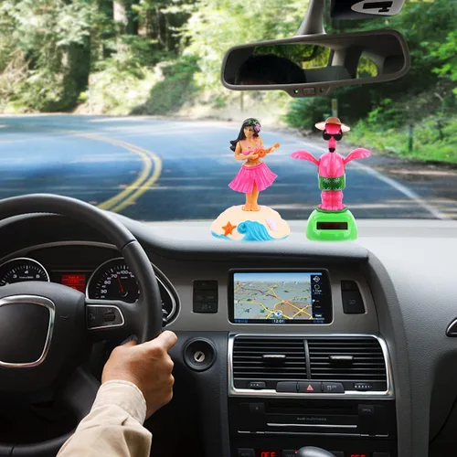 Miniatura 7 de Paquete de 4 juguetes bailarines alimentados por energía solar de Hawaii Girl Flapping Wings Flamingo Car Shaking Head Dancer Doll Hawaii Toy Swing