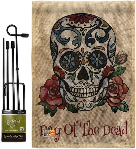 Miniatura 10 de Bandera de arpillera para jardín del Día de los Muertos, fiesta mexicana, otoño, pequeño regalo, decoración para patio, casa, de doble cara