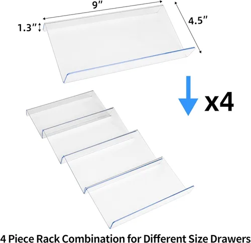 Miniatura 6 de MIUKAA Organizador de cajón de especias de acrílico transparente, 4 niveles - 1 juego de inserto de cajones para frascos de condimentos, bandeja