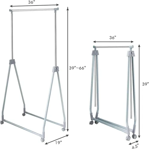 Miniatura 7 de Tangkula Perchero extensible para ropa, resistente y plegable con barra para colgar ajustable, colgador de ropa rodante para oficina en casa