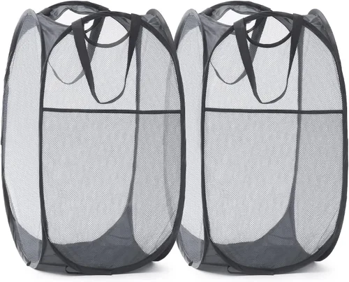 Miniatura 41 de TECHMILLY Cesta plegable de malla para la ropa sucia con asas resistentes y bolsillo lateral, cestas plegables portátiles para ropa para dormitorio