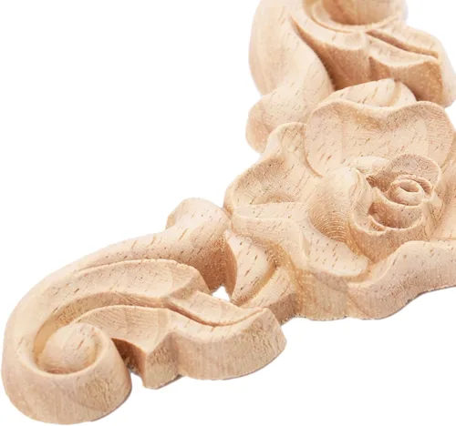 Miniatura 6 de MUXSAM Paquete de 4 calcomanías de rosas talladas de madera, sin pintar, para gabinete, cajón, pared, cabecero, espejo, banco, armario, etc.