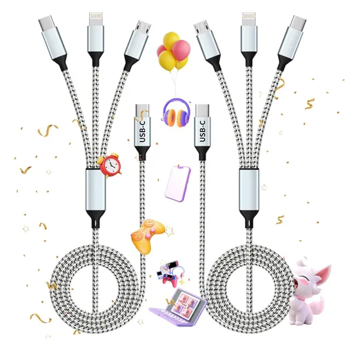 Miniatura 14 de Cable de carga múltiple (paquete de 2 cables de 4 pies) 3 en 1 para múltiples dispositivos, cable de carga universal trenzado de nailon para Negro