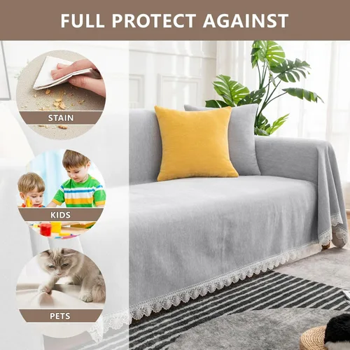 Miniatura 4 de ROOMLIFE Fundas grises de diseño minimalista para sofá modular, fundas de felpilla suave para sofá de 2 a 3 cojines, silla reclinable, sofá biplaza