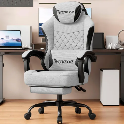 Silla de juegos Vonesse, silla de computadora de tela con amortiguador de resorte de bolsillo, silla de oficina con reposapiés y soporte lumbar de