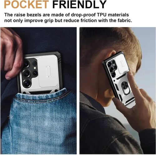 Miniatura 7 de PASNEW Funda para Samsung Galaxy A54, Soporte Metálico y Cubierta Deslizante para Cámara, Militar Multicapa Resistente de Cuerpo Completo a Prueba