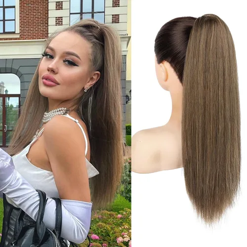 Miniatura 15 de SEIKEA Extensiones de cola de caballo con cordón, larga y recta, cola de caballo falsa, natural, suave, extensiones de cabello sintético resistente