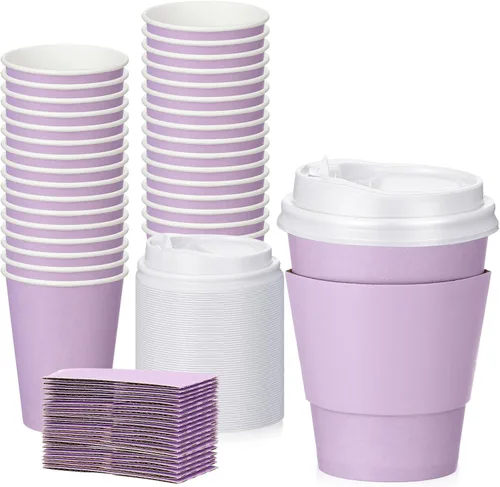 Miniatura 11 de Patelai 48 piezas de tazas de café desechables de 12 onzas con tapas y asas al por mayor, taza de papel aislada para chocolate caliente para bebidas