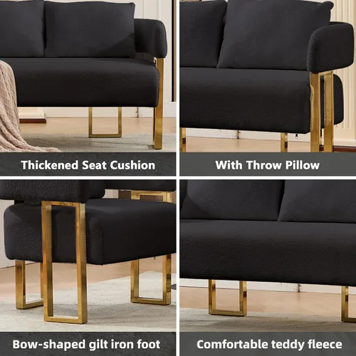 Miniatura 6 de YITAI Sofá Loveseat Moderno Sillas de Acento sin Ruedas, Sillas Laterales para Sala de Estar con Patas de Metal Dorado, Sillones de Lectura