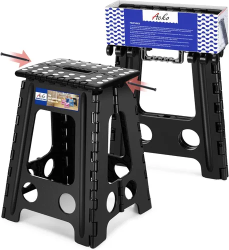 Miniatura 25 de ACKO Taburete plegable plegable de 16 pulgadas, 400 libras de capacidad, taburetes de plástico para adultos y niños, taburetes plegables para Blanco