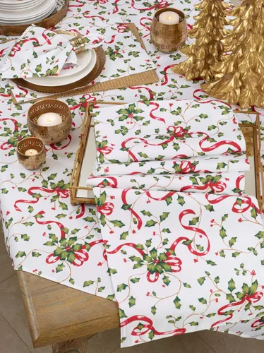 Miniatura 4 de Fennco Styles Holiday Holly Collection - Juego de 4 manteles individuales clásicos de 13 x 19 pulgadas, juego de 4 manteles individuales multicolor