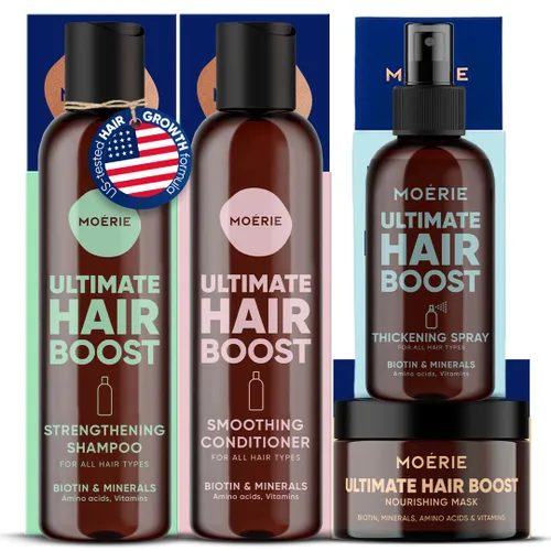 Miniatura 10 de Moérie Champú para el crecimiento del cabello, acondicionador, spray y máscara para hombres y mujeres, solución de pérdida de cabello con biotina