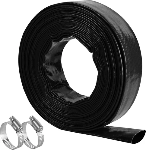 Manguera de retrolavado de piscina de 2 pulgadas x 50 pies, manguera de descarga de agua plana de PVC reforzado de alta resistencia negra para bomba