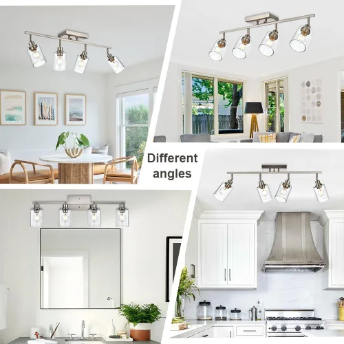 Miniatura 3 de Lámpara de tocador de 4 luces para baño en acabado de níquel cepillado, lámpara clásica con cabezal de luz giratoria, lámpara de techo de metal