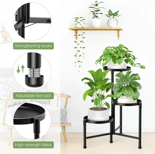 Miniatura 3 de Soporte esquinero de metal de 3 niveles para interiores y exteriores, soporte para múltiples macetas de 30 pulgadas de alto, organizador de plantas