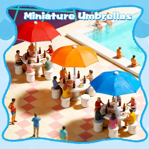 Miniatura 4 de Hiawbon Escala 1:6, 8 Paraguas en miniatura, ajustable, mini paraguas colorido y lluvioso para decoración de personas de 18 pulgadas