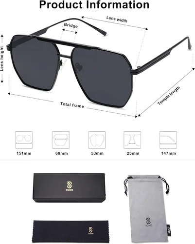 Miniatura 5 de SOJOS Gafas de sol polarizadas cuadradas retro de gran tamaño para mujeres y hombres estilo vintage UV400 gafas de sol clásicas grandes de metal