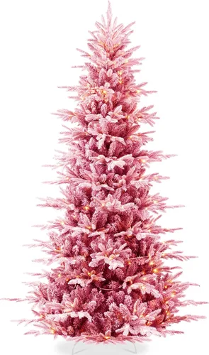 Miniatura 11 de Best Choice Products Árbol de Navidad de Aspen iluminado, abeto noble artificial flocado de 7.5 pies, luces LED blancas y multicolores Verde flocado
