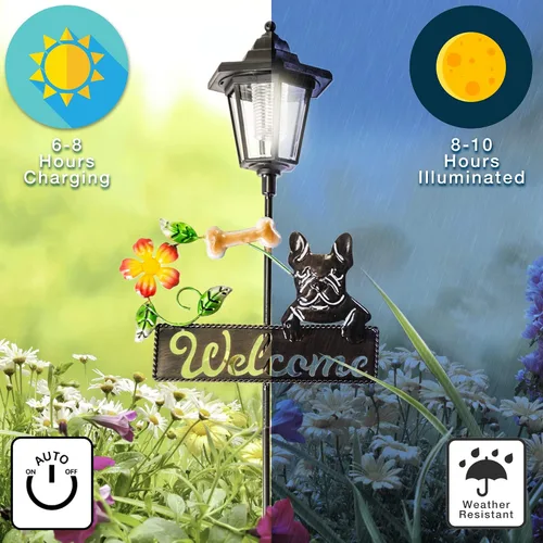 Miniatura 3 de Crosslight Letrero de bienvenida LED solar de Bulldog Francés, luz de estaca de jardín resistente a la intemperie para decoración al aire libre
