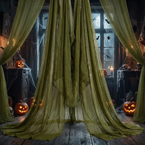 Miniatura 13 de Watayo Tela espeluznante de Halloween de 200 x 80 pulgadas, color negro, tamaño grande, para Halloween, cubierta de puerta de ventanas