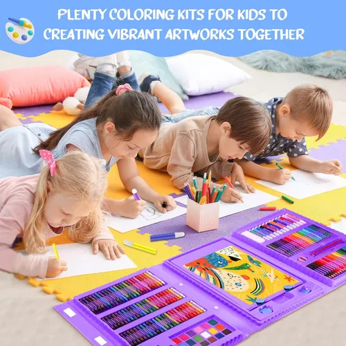 Miniatura 4 de homicozy Suministros de arte para niños de 4 a 12 años, juegos de dibujo de sirenas, estuche de arte, kits para colorear con caballete triple