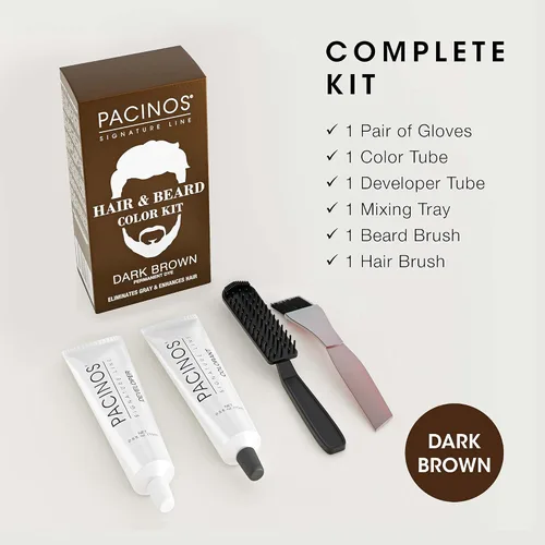 Miniatura 2 de Pacinos Kit de color para cabello y barba (marrón oscuro) - Color de cabello para hombres, elimina las canas en 5 minutos, fórmula fácil de aplicar