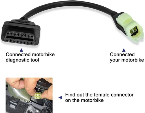Miniatura 6 de Cable adaptador OBD1 de 4 pines para motocicleta a OBD2 conector OBDII, compatible con programación ZX6R/ZX10R/ZX1000 ECU, funciona con lector