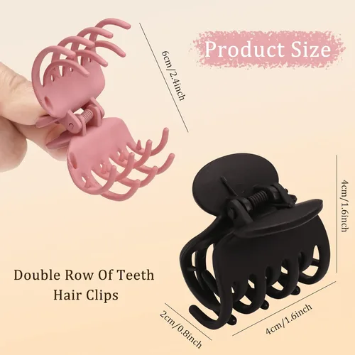 Miniatura 2 de 12 pinzas de garra de dientes de doble fila de 1.6 pulgadas, pinzas de mandíbula medianas – Accesorios para el cabello pequeño mate y brillante