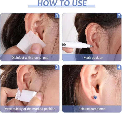 Miniatura 3 de Chumia 12 unidades de herramienta desechable para perforación de orejas con 12 piezas de pendientes de seguridad (5 mm) sin dolor, fácil de usar
