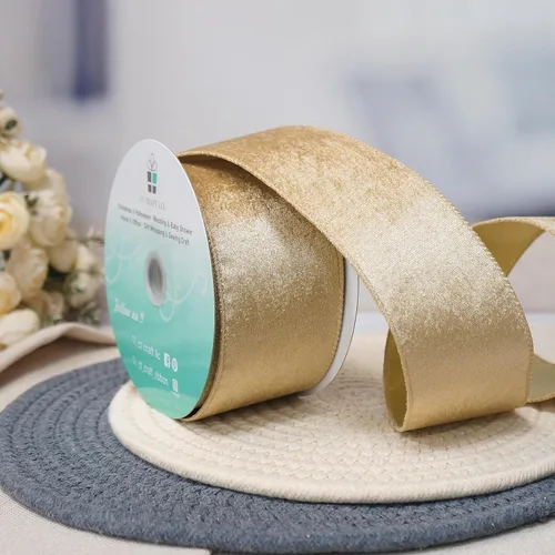 Miniatura 3 de Cinta de terciopelo dorado champagne de 2.5 pulgadas x 10 yardas para adorno de árbol de Navidad, decoración del hogar, corona, envoltura