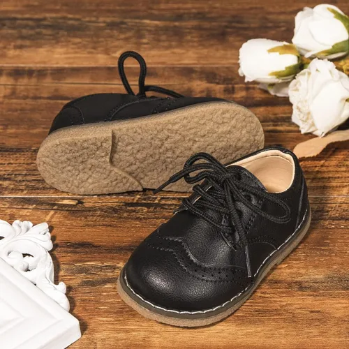 Miniatura 4 de Zapatos Oxford de piel sintética para niños y niñas, zapatos de vestir de boda para niños pequeños, con cordones, suela de textura antideslizante