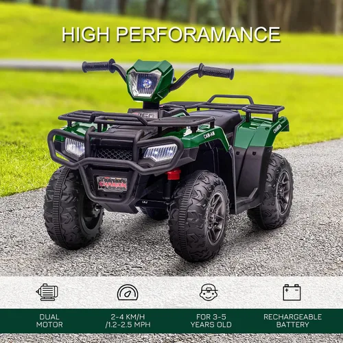 Miniatura 3 de Aosom Quad ATV eléctrico de 12 V para niños, vehículo de 4 ruedas, 4 km/h, con faro, música, MP3, neumáticos con tracción, batería, para niños de 3