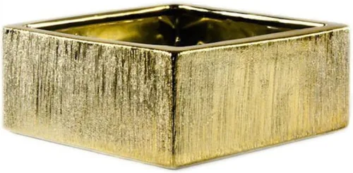WGV - Jarrón cuadrado de cerámica dorado rayado, ancho 8 pulgadas, altura 4 pulgadas, elegante maceta cuadrada corta Morden floral, maceta de Oro